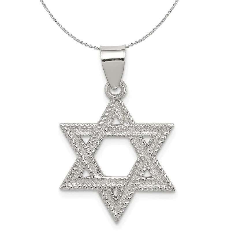 Heptagon stone necklace-Sterling Silver Satin Textured Star of David Charm or Necklace