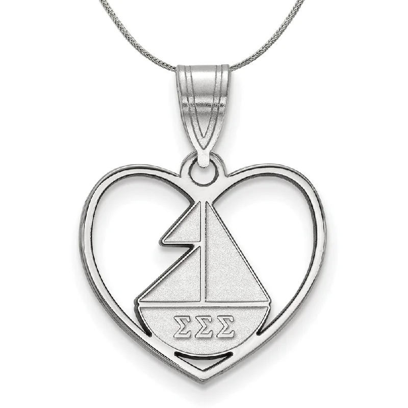 Fleck finish necklace-Sterling Silver Sigma Sigma Sigma Heart Pendant Necklace