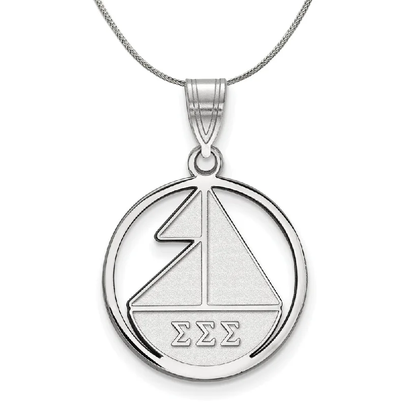 Sterling Silver Sigma Sigma Sigma Medium Circle Pendant Necklace