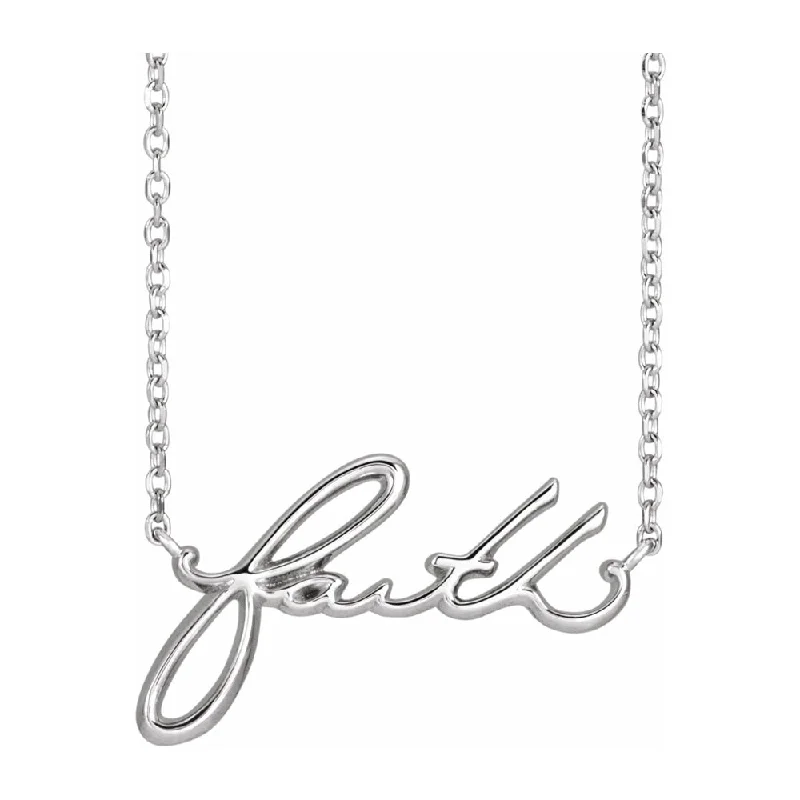 Velvet wrap necklace-Sterling Silver Small Faith Script Necklace, 18 Inch