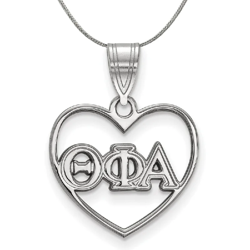 Uncut gem necklace-Sterling Silver Theta Phi Alpha Heart Greek Necklace