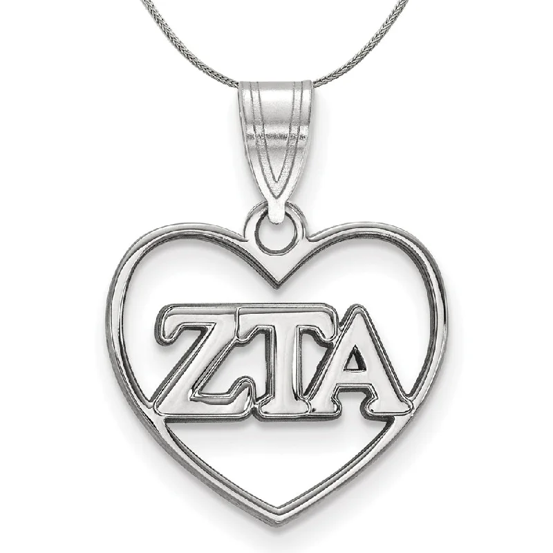 Sterling Silver Zeta Tau Alpha Heart Greek Necklace