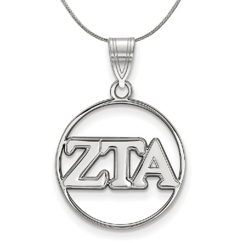 Fin curve necklace-Sterling Silver Zeta Tau Alpha Medium Circle Greek Necklace