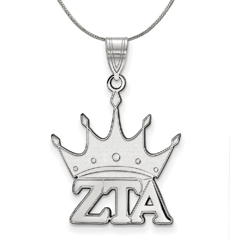 Steel cast necklace-Sterling Silver Zeta Tau Alpha Medium Pendant Necklace