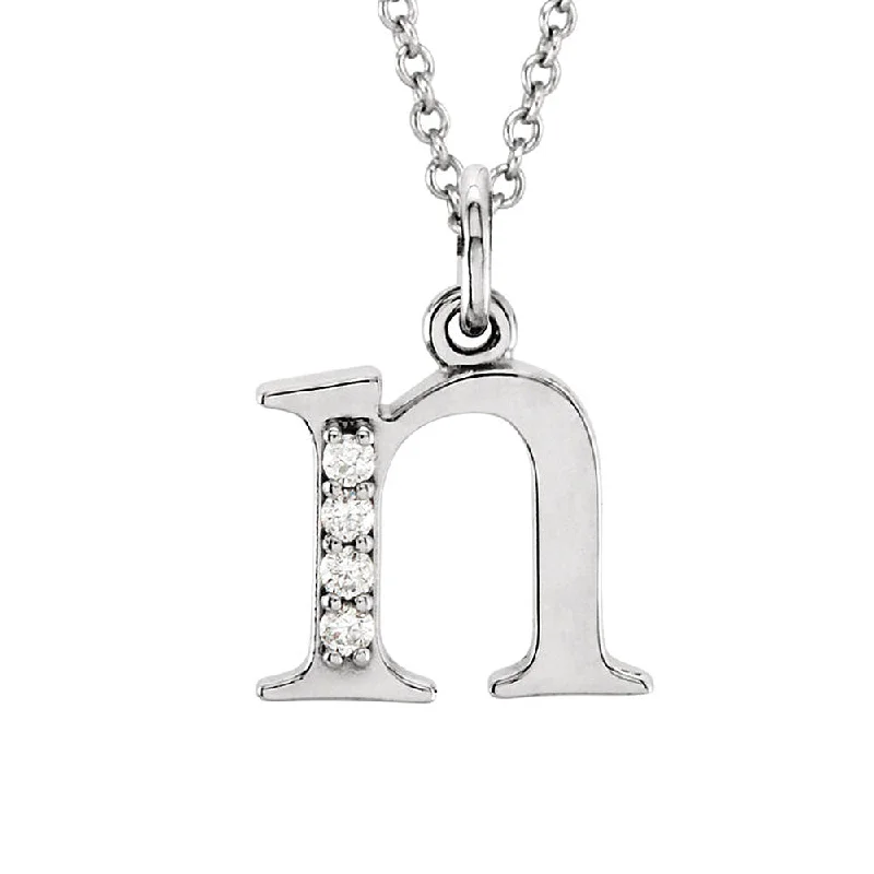 The Abbey 14k White Gold Diamond Lower Case Initial 'n' Necklace 16 In