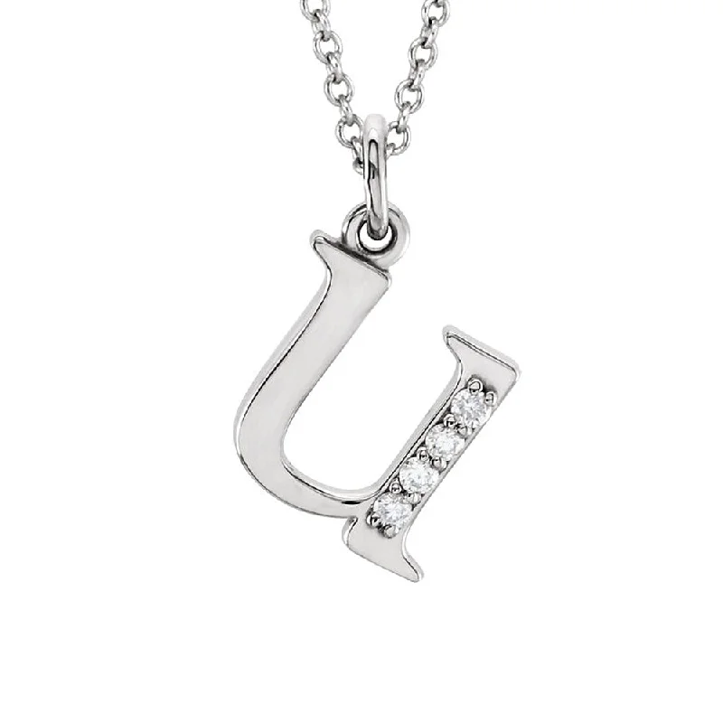 Copper toned necklace-The Abbey 14k White Gold Diamond Lower Case Initial 'u' Necklace 16 In