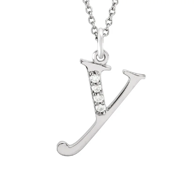 Inlaid design necklace-The Abbey 14k White Gold Diamond Lower Case Initial 'y' Necklace 16 In