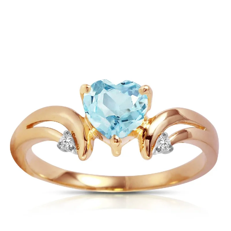 Layered gem necklace-0.96 Carat 14K Solid Rose Gold Heart Aquamarine Diamond Ring