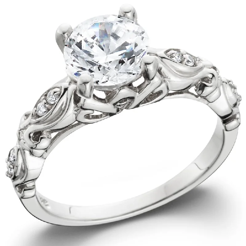 Fleck finish ring-1 1/16ct Vintage Lab Created Diamond Engagement Ring 14K White Gold Antique