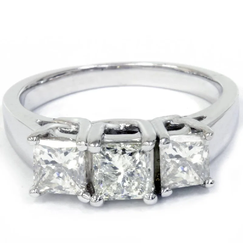 Inlaid design ring-1 1/2ct 3-Stone Princess Cut Diamond Engagement Ring 14K White Gold Lab Grown