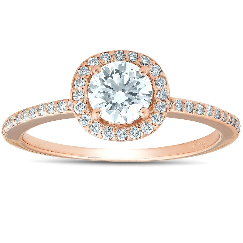 Recessed groove ring-1 1/4ct Cushion Halo Rose Gold Lab Grown Diamond Engagement Ring 14K