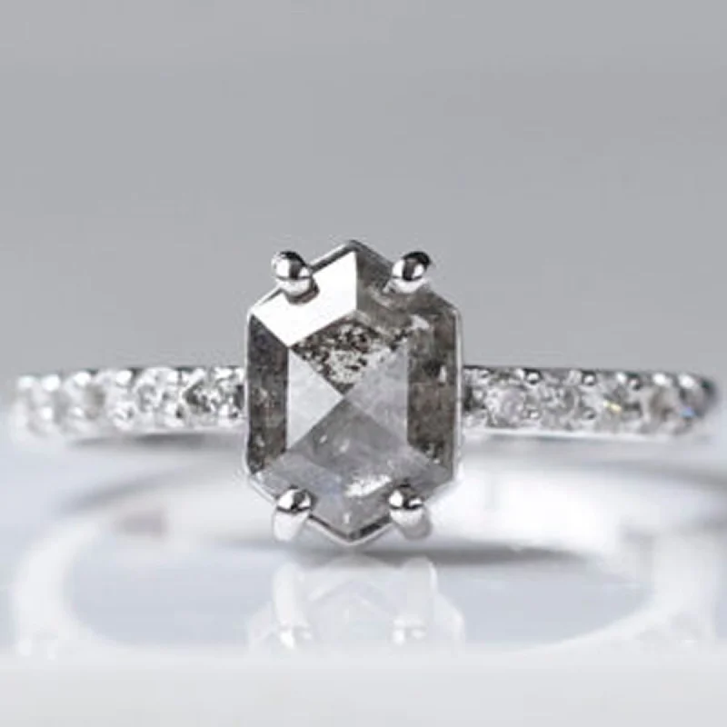 Rose petal ring-1.13 CT Salt and Pepper Hexagon Diamond Ring For Her