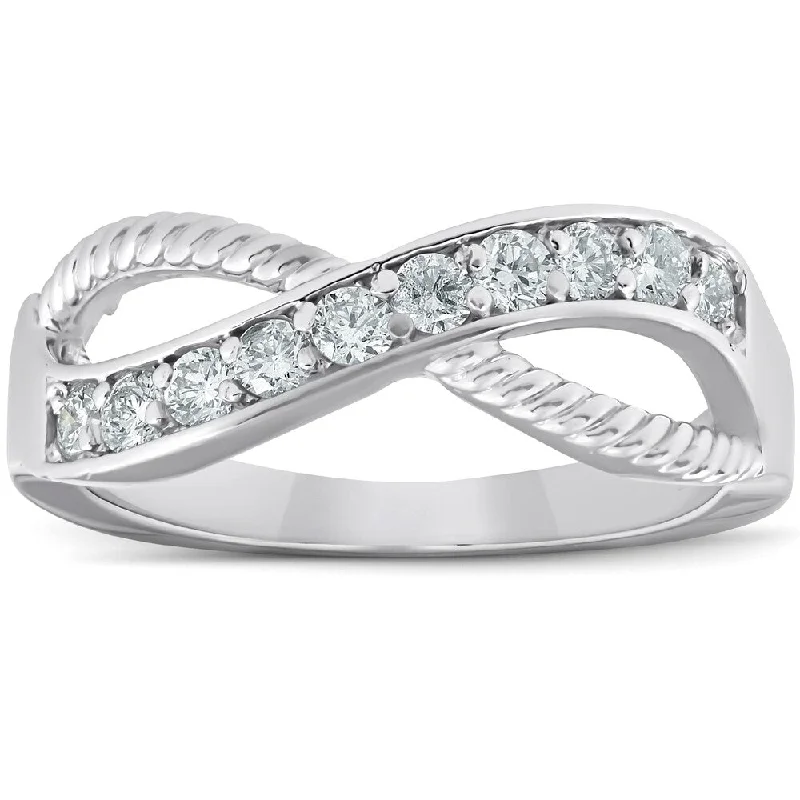 Mixed grain ring-1/2 Ct Diamond Infinity Braided Anniversary Right Hand Ring 10k White Gold