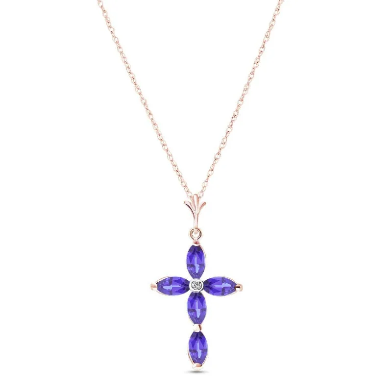 Braided chain necklace-1.23 Carat 14K Solid Rose Gold Necklace Natural Diamond Tanzanite