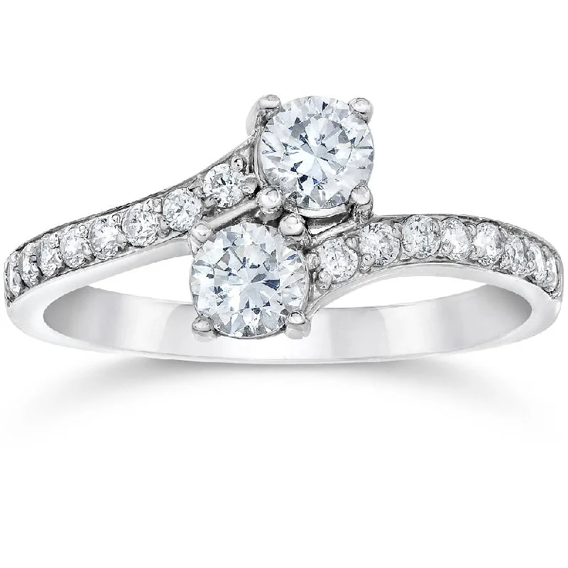 Radiant set ring-1 3/4 Ct 2-Stone Forever Us Lab Grown Diamond Engagement Ring 14K White Gold