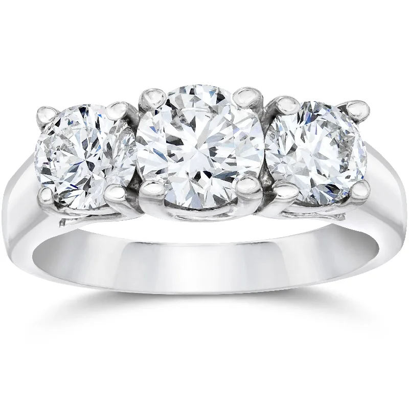 Fifteen-stone ring-1 3/4Ct Three Stone Round Cut Diamond Engagement Ring 14k White Gold Lab Grown