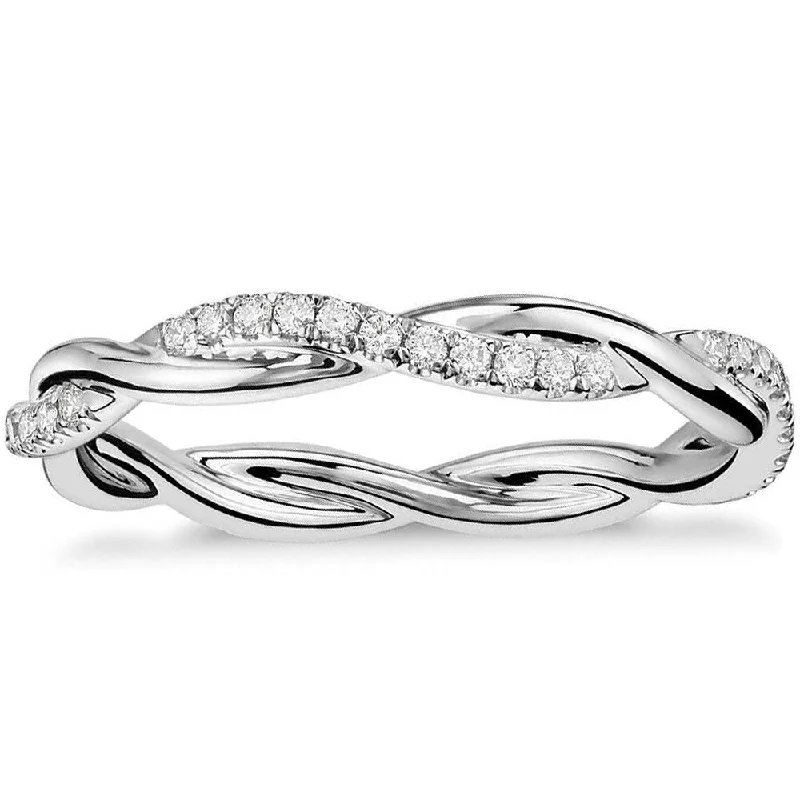 Micro bead ring-1/3 Ct Diamond Eternity Petite Twist Vine Eternity Wedding Ring 10k White Gold