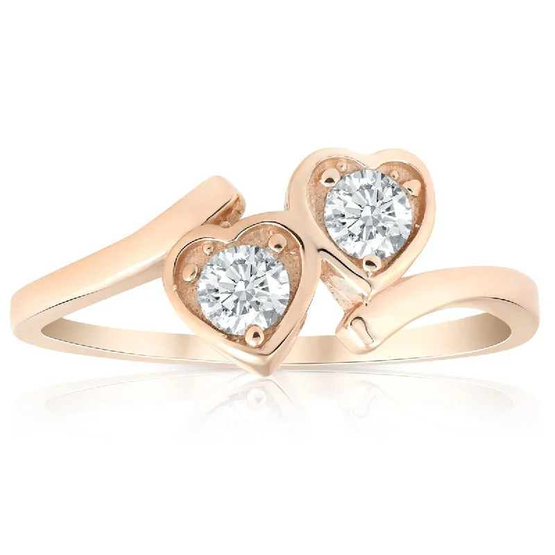 Clustered stone ring-1/3ct Diamond Solitaire Two Stone Forever Us Heart Shape 14k Rose Gold Ring