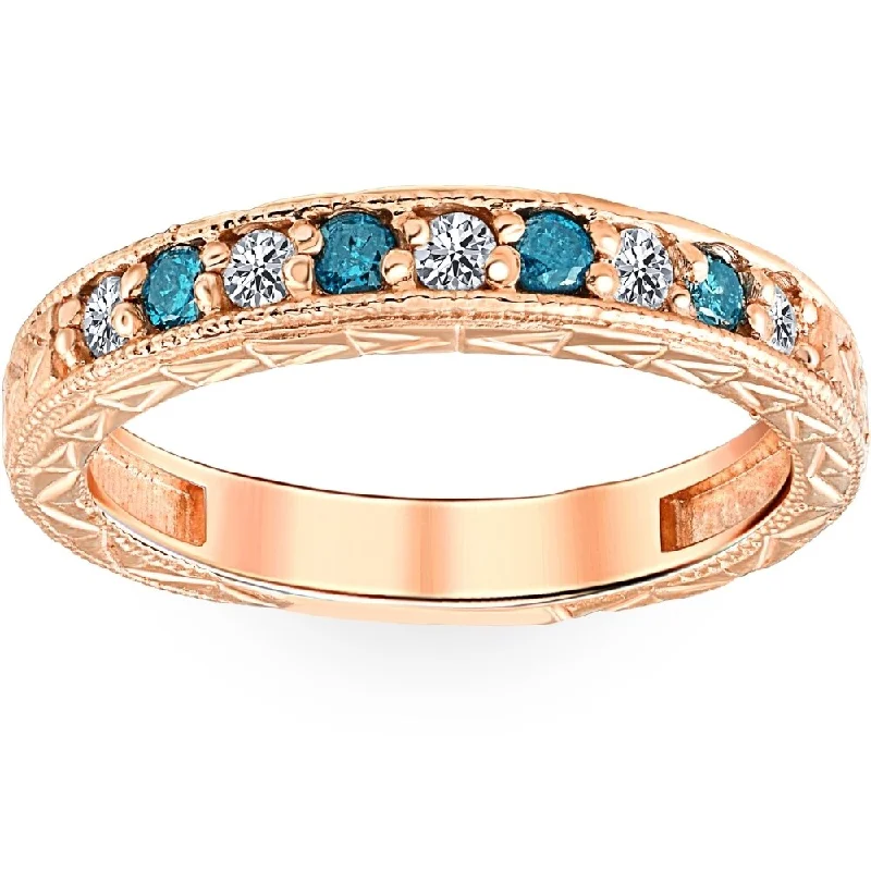 Peeled rind ring-1/4CT Blue & White Diamond Wedding Anniversary Ring 14K Rose Gold