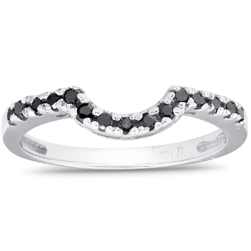 Fleck finish ring-1/4ct Curved Black Diamond Notched Guard Ring Enhancer 14K White Gold