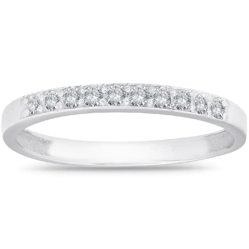 Tinted quartz ring-1/4ct Diamond Wedding Ring 14K White Gold Womens Stackable Prong Band