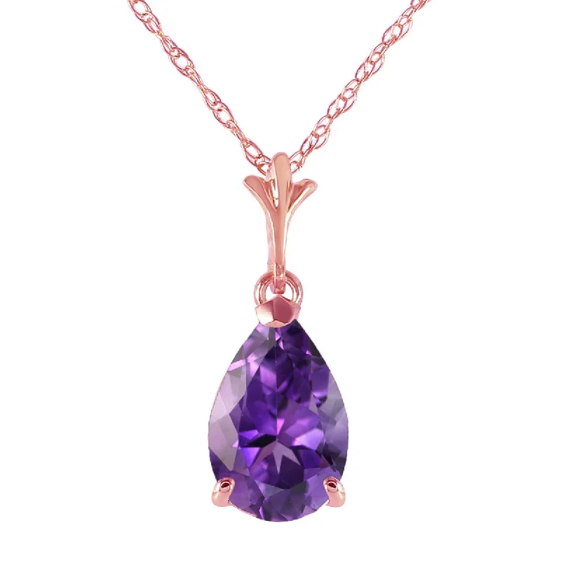 Tusk ridge necklace-1.5 Carat 14K Solid Rose Gold Pear Amethyst Necklace