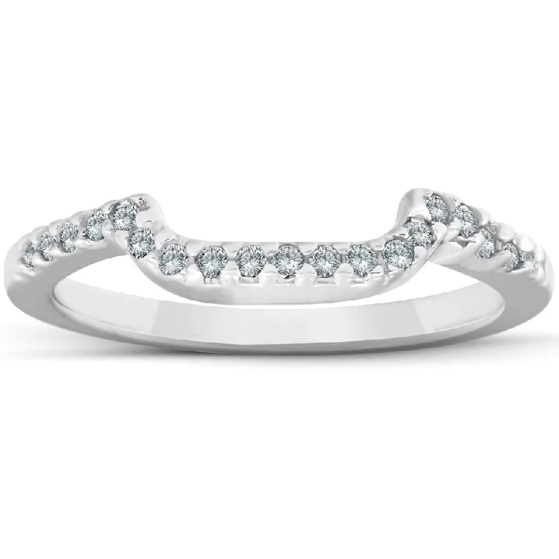 Pale dusk ring-1/6ct Curved Notched Diamond Wedding Ring 14K White Gold