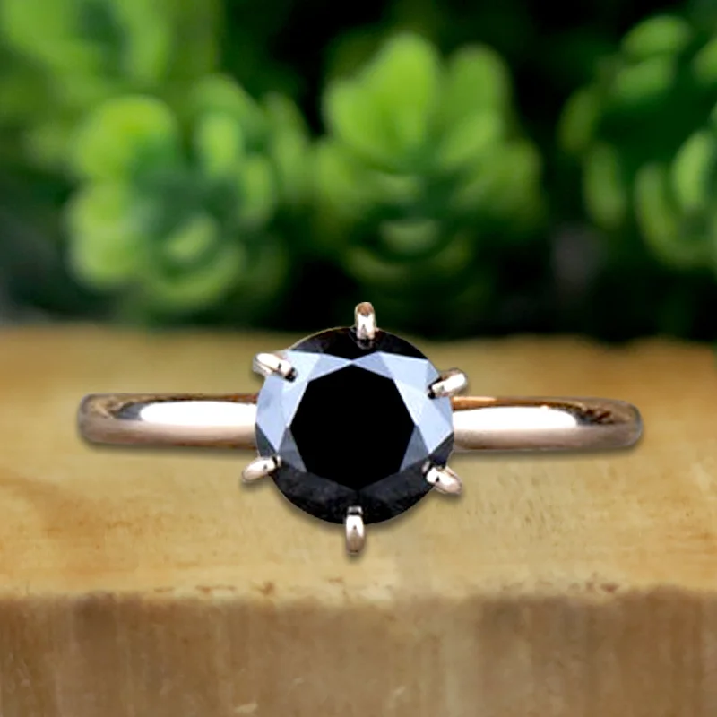 Birch husk ring-1 CT black diamond solitaire ring For Her