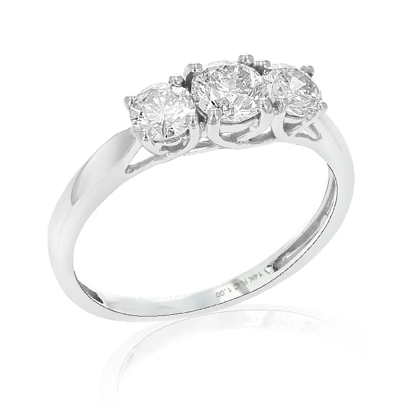 Pale dusk ring-1 cttw 3 Stone Diamond Engagement Ring 14K White Gold Round Bridal Wedding