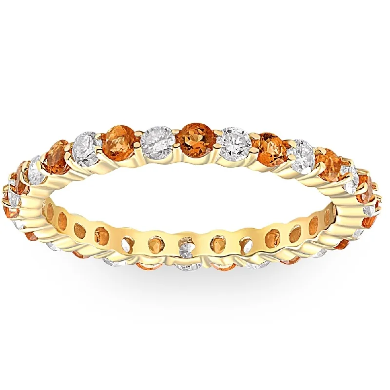 Dill sprig ring-1 cttw Citrine & Diamond Wedding Eternity Stackable Ring 10k Yellow Gold