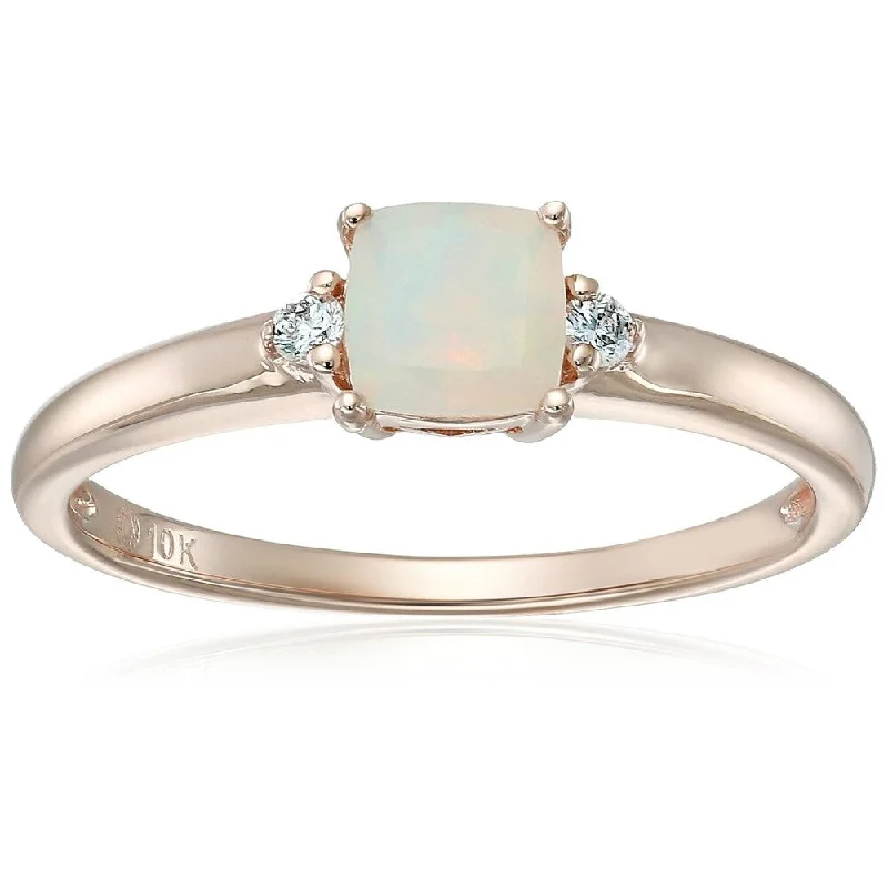 Frayed rim ring-10k Rose Gold Ethiopian Opal and Diamond Accented Ring, Size 7 - White