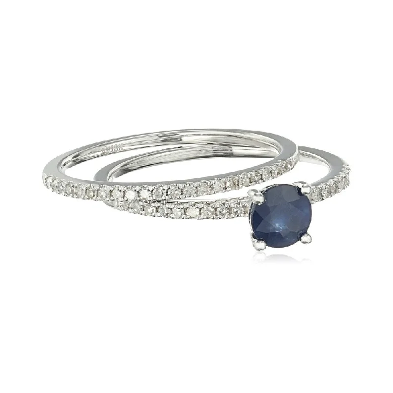 Sisal wrap ring-10k White Gold Genuine Blue Sapphire & Diamond Stackable Ring