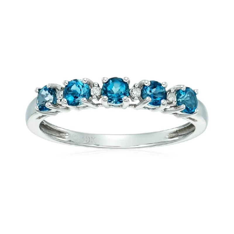 Twisted alloy ring-10k White Gold London Blue TPZ & Diamond Accented Stackable Ring