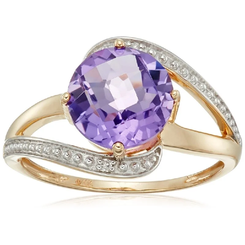 Pine wood ring-10k Yellow Gold African Amethyst & Diamond Solitaire Ring, Size 7 - Purple