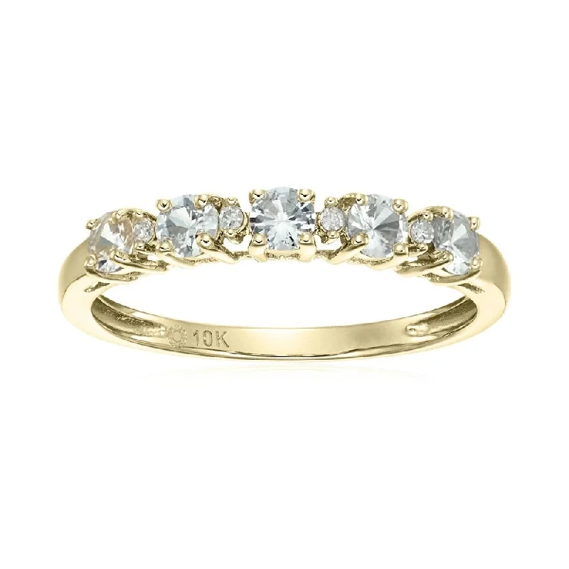 Tusk ridge ring-10k Yellow Gold White Sapphire & Diamond Stackable Ring, Size 7