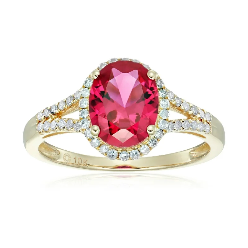 Waxed stone ring-10KT Gold Created Ruby and Diamond Ring