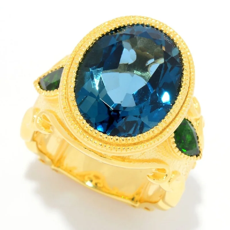 Forged wedding ring-13.20ctw London Blue Topaz & Chrome Diopside Etruscan Ring