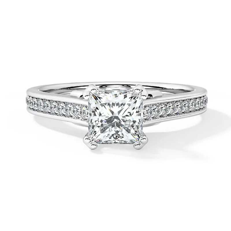 Cedar sprig ring-14k Princess Cut Moissanite Ring White Gold