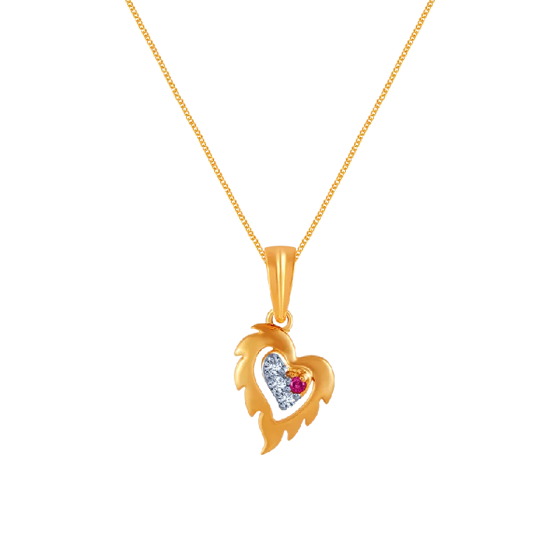 Pinned design necklace-14k (585) Yellow Gold And Diamond Pendant For Women