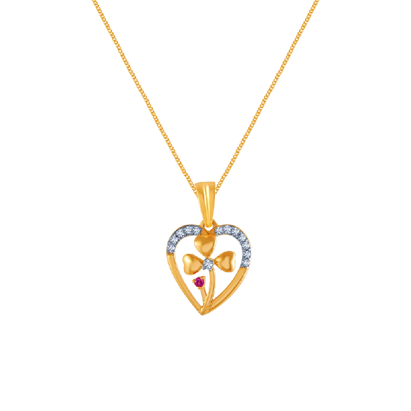 Lily flower necklace-14k (585) Yellow Gold And Diamond Pendant For Women