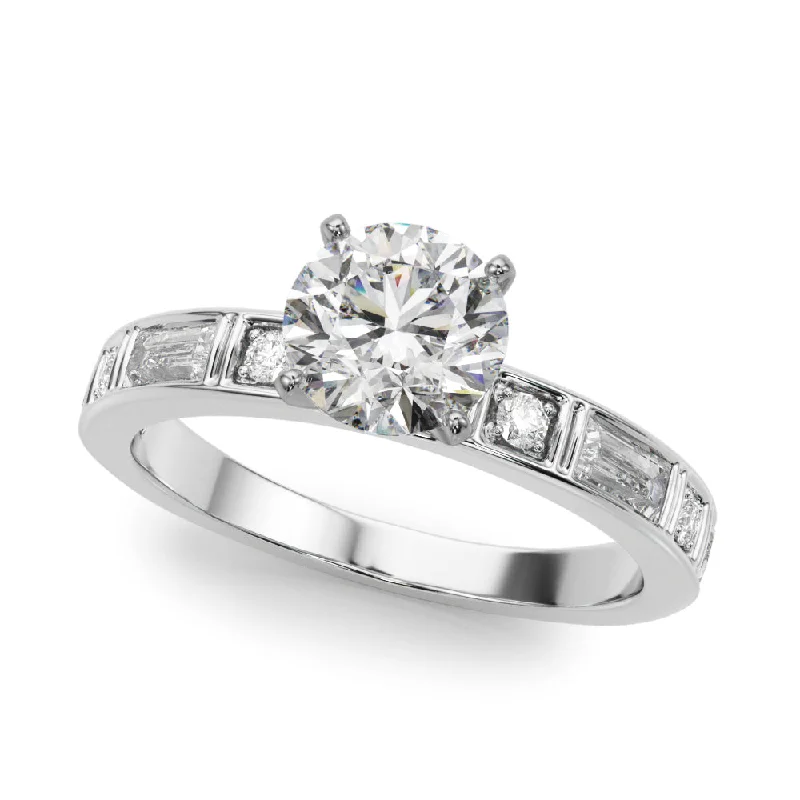 Dill sprig ring-14K Channel Set Baguette and Round Engagement Ring