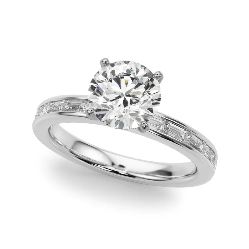 Tall bezel ring-14K Engagement Ring Channel Set Baguette Diamonds