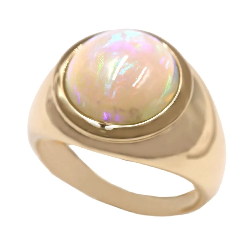 Folk print ring-14K Gold Ethiopian Opal Solitaire Ring