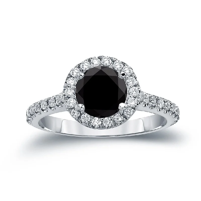 Family badge ring-14k Gold Round 1 7/8ct TDW Black Diamond Halo Engagement Ring by Auriya (H-I, SI1-SI2)