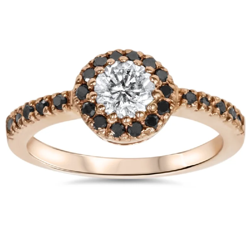 Pinnacle set ring-14k Rose Gold 3/4ct TDW White and Black Diamond Halo Ring