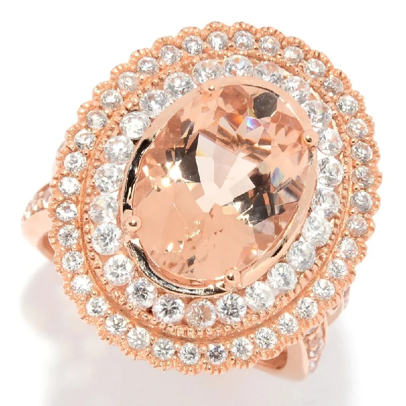 River pebble ring-14K Rose Gold Oval Morganite & Gemstone Double Halo Ring