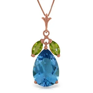 Bent sprig necklace-14K Solid Rose Gold Blue Topaz & Peridot Necklace Certified