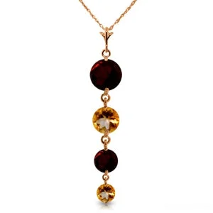 Polished emerald necklace-14K Solid Rose Gold Necklace w/ Natural Garnet & Citrine