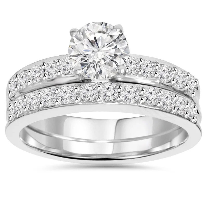 Chiseled groove ring-14k White Gold 1 1/4ct TDW Pave Diamond Bridal Set