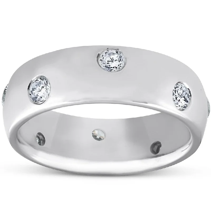 Spire gem ring-14k White Gold 1/2 Ct TDW Diamond Eternity Ring Womens Bezel Set Anniversary Band